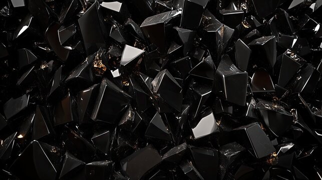 Close-up view of a collection of shattered black crystals.