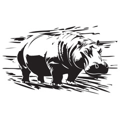 Black silhouette of Hippopotamus illustration icon for logo, isolated on white background, Hippopotamus line art silhouette