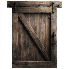 A detailed wooden door. The door is made of wood and features a rustic design. The old style door provides a touch of antiquity to the atmosphere