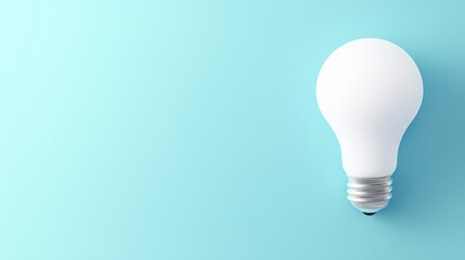 A white lightbulb on a light blue background.