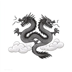 Two-Headed Dragon Snarling in Clouds