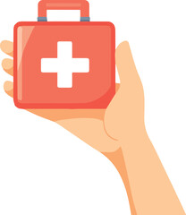 Hand Holding First Aid Kit – Medical Emergency and Healthcare Vector Illustration