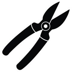 Black Pruning Shears Silhouette with Curved Handles and Sharp Blades Isolated on White