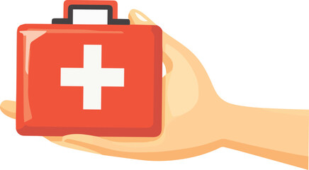 Hand Holding First Aid Kit – Medical Emergency and Healthcare Vector Illustration