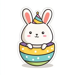 bunny in Easter egg party hat 