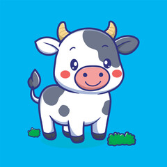Cute Cow Cartoon Vector Icon Illustration. Animal Nature Icon Concept Isolated Premium Vector. Flat Cartoon Style