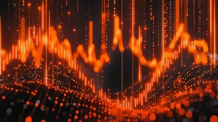 Abstract glowing orange data visualization with rising lines and dots - Powered by Adobe