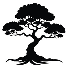 Silhouette of a Stylized Tree with Curving Trunk and Rounded Foliage Design