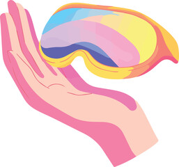 Hand Holding Colorful Sleep Mask – Vector Illustration of Relaxation and Self Care