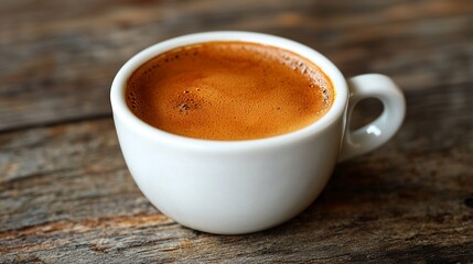 Fototapeta premium Espresso in a white cup on a wooden table