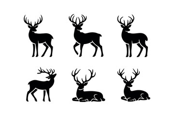 Vector Collection of Elegant Deer Silhouettes in Standing and Sitting Poses