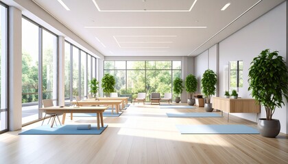 Bright and Spacious Modern Studio Interior with Natural Light and Wellness Focused Elements for Relaxation and Meditation