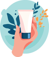 Hand Holding Soap Dispenser Bottle – Modern Skincare and Hygiene Product Illustration