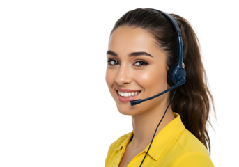 Smiling Customer Service Representative Wearing Headset, Providing Excellent Support and Assistance