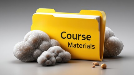 A yellow folder with the word course materials written on it