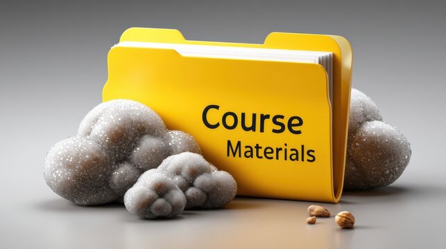 A yellow folder with the word course materials written on it