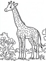 Obraz premium A tall, elegant giraffe stands amidst the greenery of the African savannah, exuding a sense of grace and wonder. The giraffe is characterized by its tall, slender form and unique spotted coat.