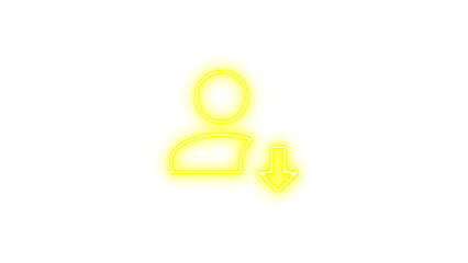 Neon icon of a person with a downward arrow, symbolizing user download or profile update