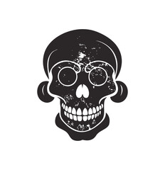 The skull icon. Black silhouette of a cracked Vintage human skull. Vector illustration isolated on a white background for design logo and icon design