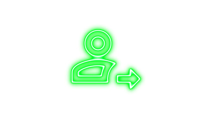 Glowing neon icon of a person with an arrow pointing right, symbolizing user interaction or forwarding