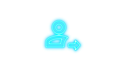 Glowing neon icon of a person with an arrow pointing right, symbolizing user interaction or forwarding