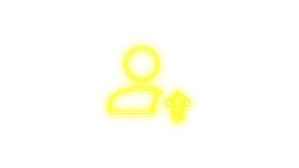 Neon icon of a person with an upward arrow, symbolizing user growth or increase