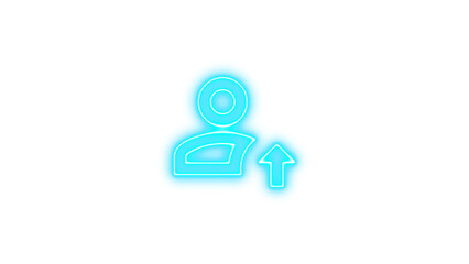 Neon icon of a person with an upward arrow, symbolizing user growth or increase