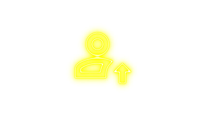 Neon icon of a person with an upward arrow, symbolizing user growth or increase