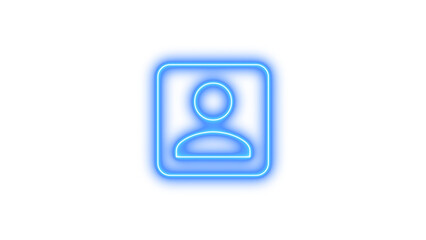 Glowing neon icon of a person inside a rounded square frame, set against a dark background, symbolizing user profile or account settings
