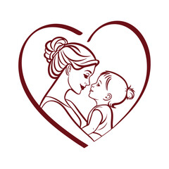 Mother and Baby Within a Heart Mother’s Day Silhouette  Vector Art Illustration Design
