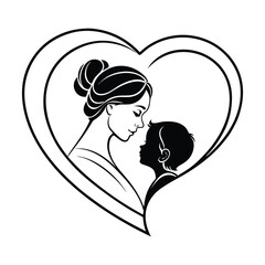 Mother and Baby Within a Heart Mother’s Day Silhouette  Vector Art Illustration Design