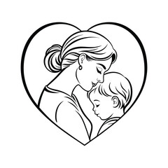 Mother and Baby Within a Heart Mother’s Day Silhouette  Vector Art Illustration Design