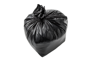 Black plastic garbage bag tied up close up