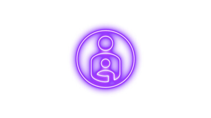 Glowing neon icon depicting a parent and child symbol inside a circular border, representing family or parental care