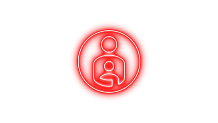 Glowing neon icon depicting a parent and child symbol inside a circular border, representing family or parental care