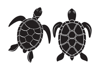 A Sat of a turtle silhouette isolated on a white background, Vector illustration tortoise walking vector silhouette design