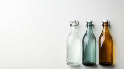 Pure & Clear: Glass Bottles of Water on White Background

