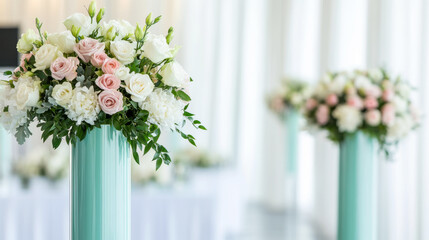 Elegant event decor with towering floral centerpieces for weddings and celebrations