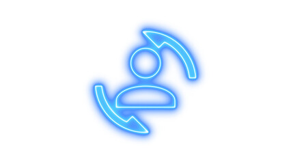 Neon icon of a person with two arrows circling around, symbolizing user interaction or refresh