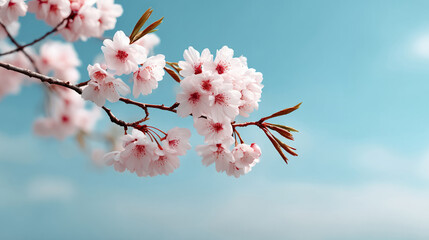 Obraz premium Cherry blossoms reaching towards a clear blue sky, perfect for spring decor