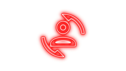 Neon icon of a person with two arrows circling around, symbolizing user interaction or refresh