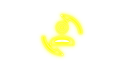 Neon icon of a person with two arrows circling around, symbolizing user interaction or refresh