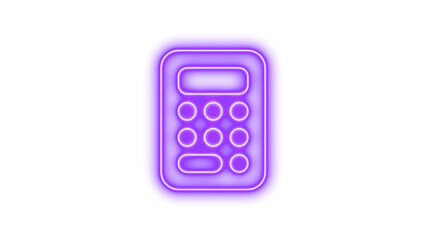Glowing neon calculator icon on a dark background, featuring a rectangular shape with rounded corners and circular buttons