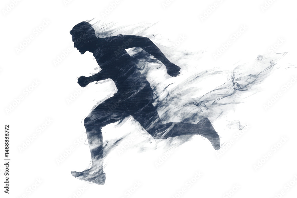 Aufkleber Running figure dissolving into particles against a transparent background for creative design and illustration purposes