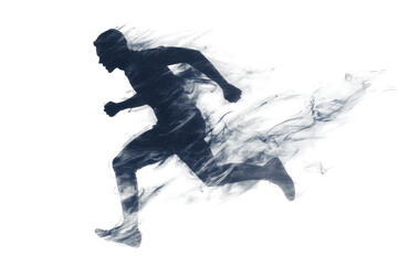 Fototapeta premium Running figure dissolving into particles against a transparent background for creative design and illustration purposes
