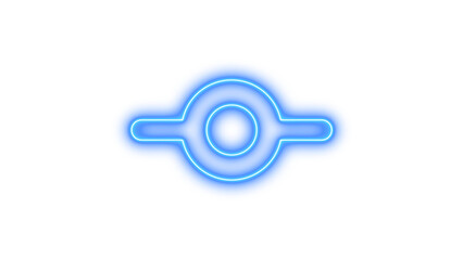 Glowing neon circular symbol with a central dot and horizontal lines extending from the sides