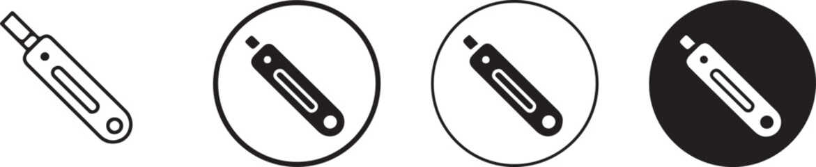 Digital Thermometer Icon Set Line Art, Solid, Circle Variations