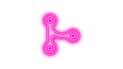 Glowing neon icon resembling a network or connection symbol with three interconnected nodes