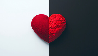 Divided Heart with Black White Background.