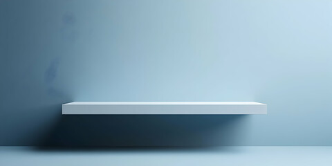 Obraz premium Minimalist Display Shelf on Light Blue Background for Modern Interiors